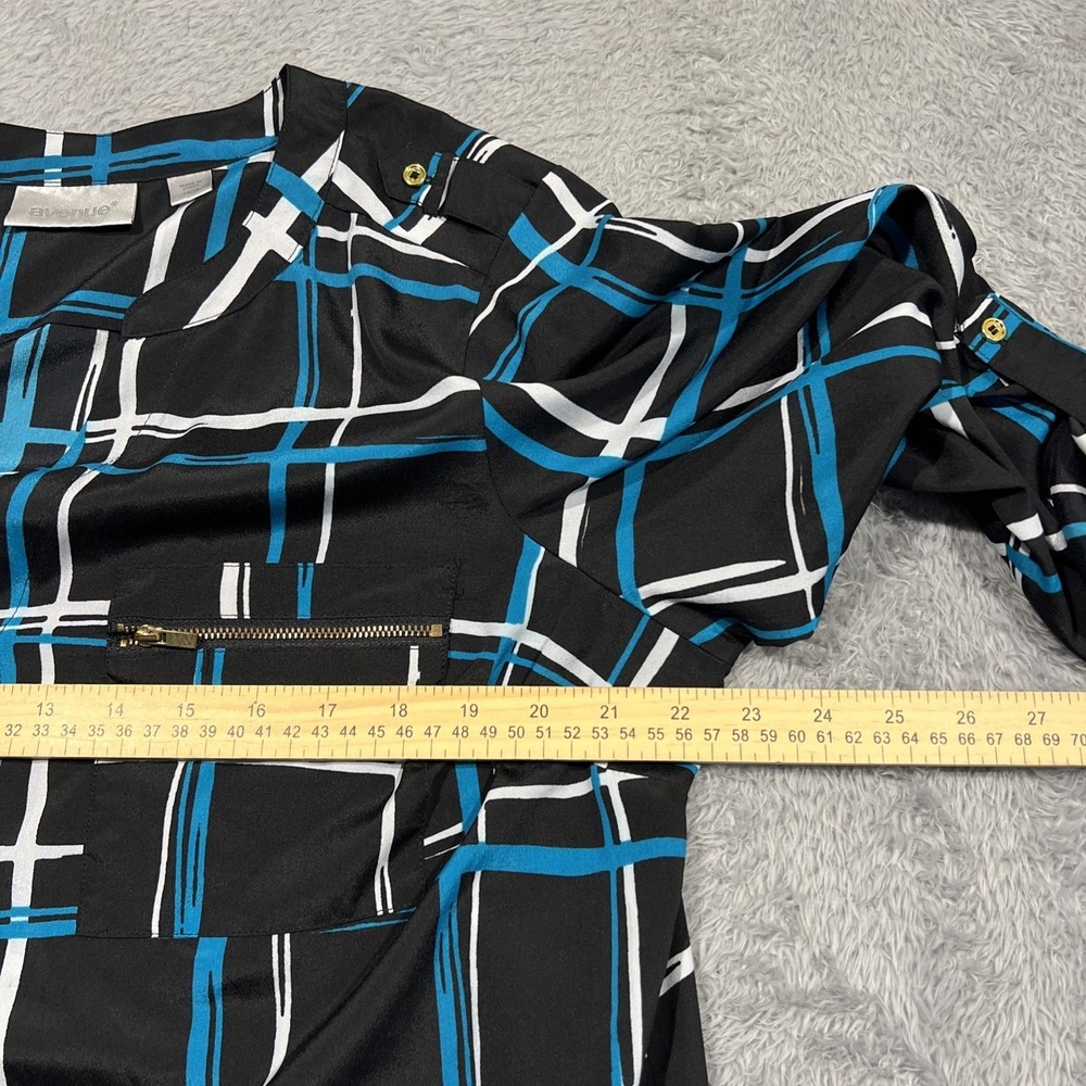 AVENUE Top Button 3/4 Sleeve Roll Tab Geometric Check‎ Women's 14/16 - Picture 5 of 13